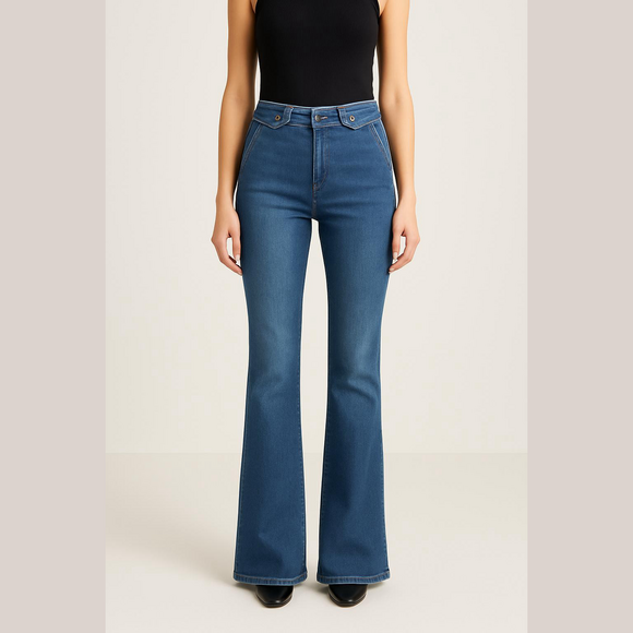 Pilcro Denim - Pilcro Anthropologie The kit high rise flare leg utility denim blue jeans 27